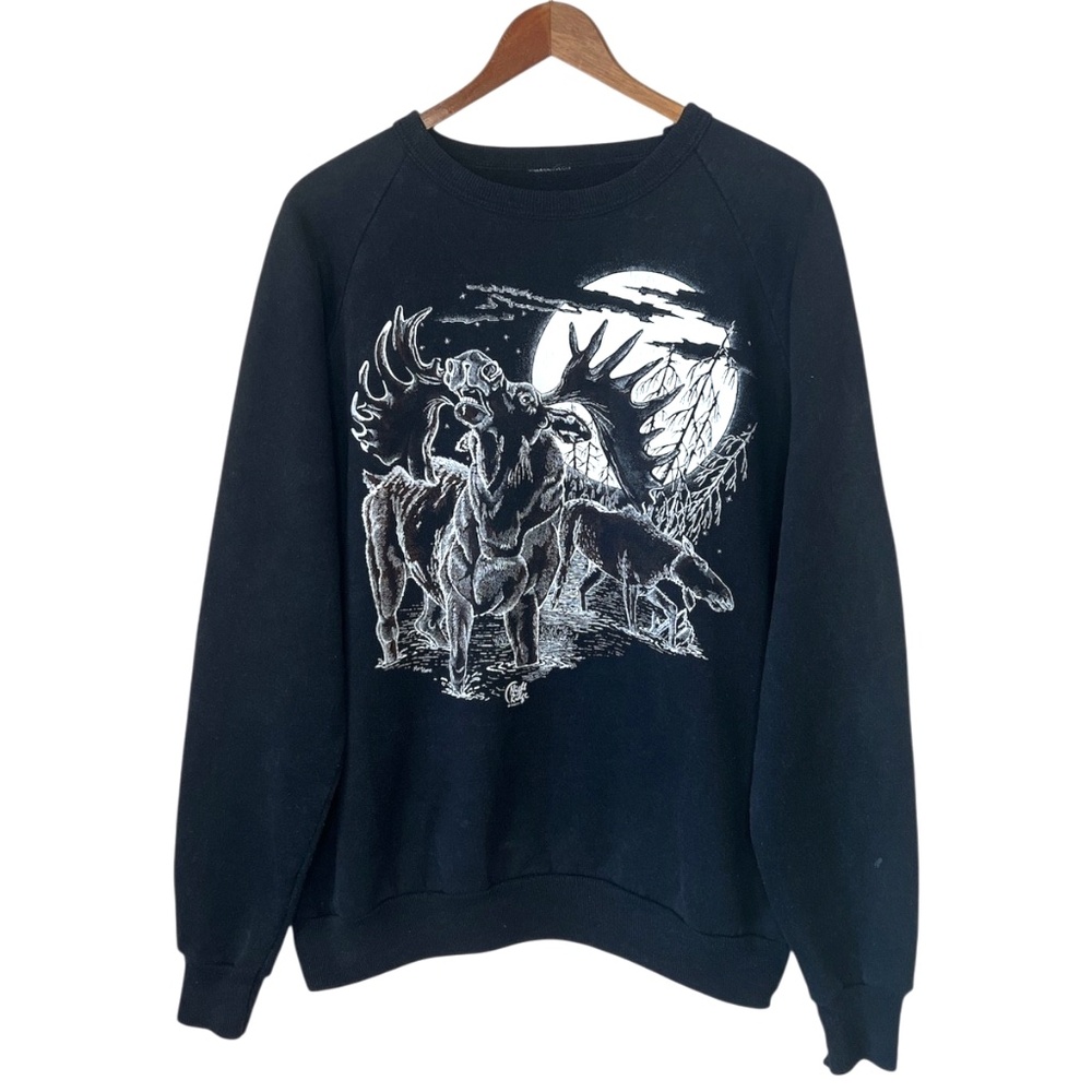 Vintage Night Ridge Daquin Moose Forest Moon Wildlife Nature Sweatshirt